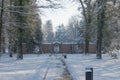 Winter morning in the Manor Park in the town of IÃâowa in western Poland. Lunar Gates.